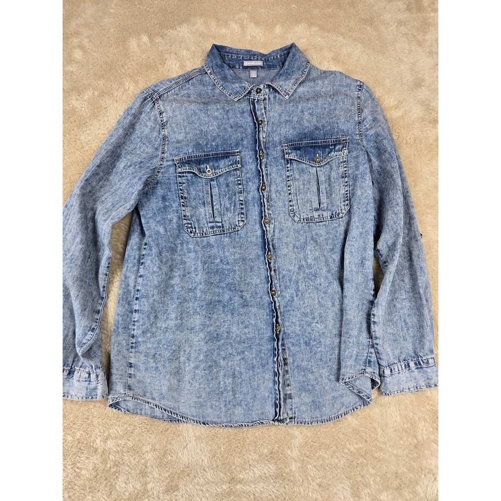 Y2K Charlotte Russe Acid Wash Denim Shirt Long Sleeve Womens Size S